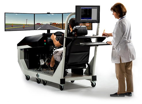 driving simulator from the back with a patient in it.