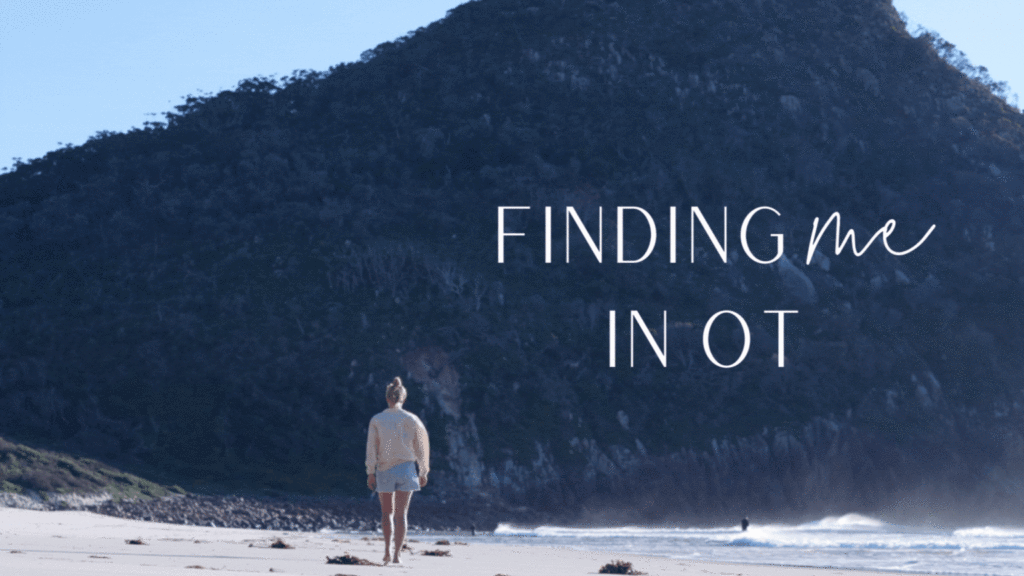 woman on beach with words "finding me in OT"